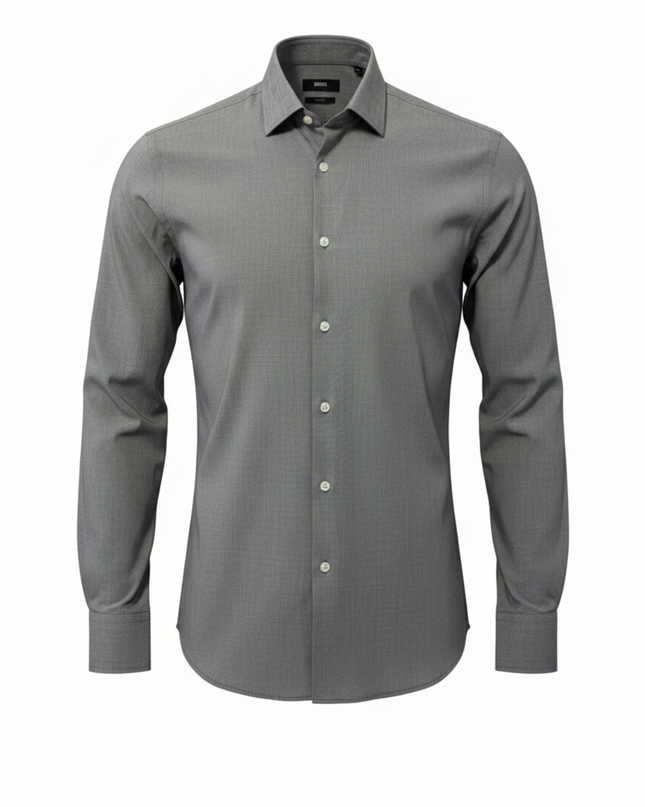 BOSS Hugo Boss Grey Slim Fit Micro-Pattern Italian Fabric Dress Shirt