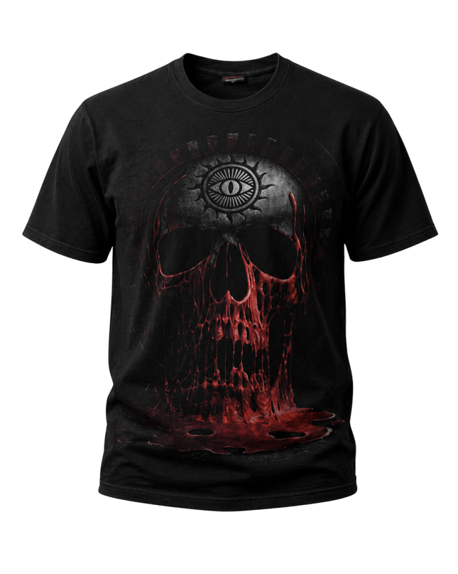 Spiral Black Horror Skull & Bleeding Eye Gothic Graphic Tee
