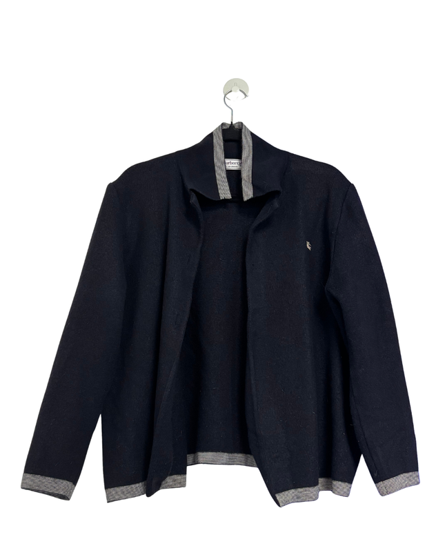 Burberry Black Vintage Knit Cardigan with Striped Trim