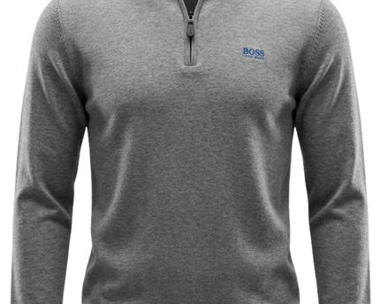 Hugo Boss Grey Quarter-Zip Cotton Blend Sweater