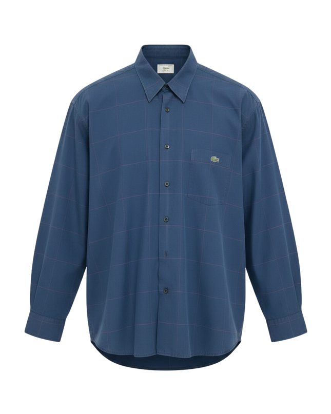 Lacoste Blue Grid Pattern Long-Sleeve Shirt