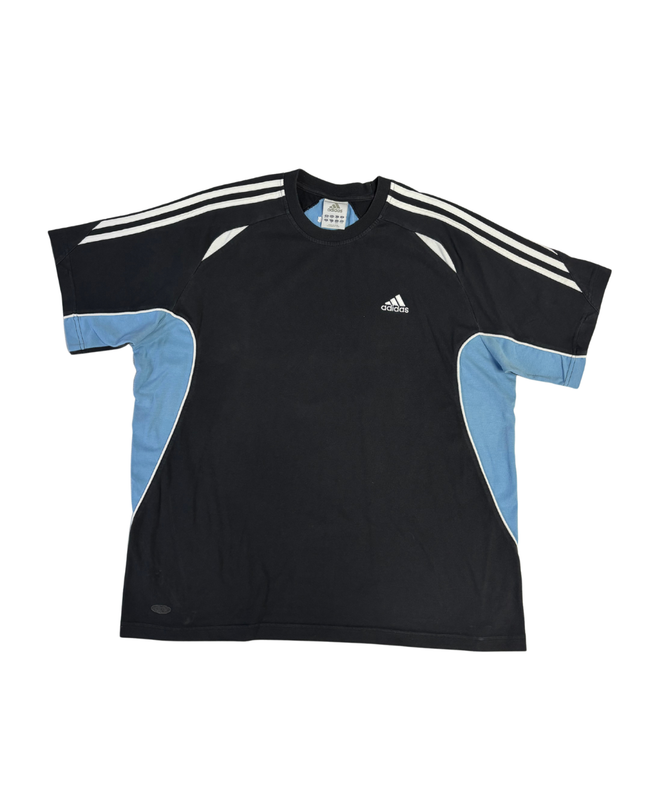 Adidas Black & Light Blue Three-Stripe Sports T-Shirt