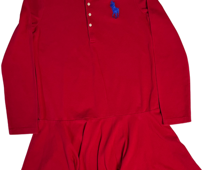 Ralph Lauren Red Girls Long Sleeve Flared Polo Dress