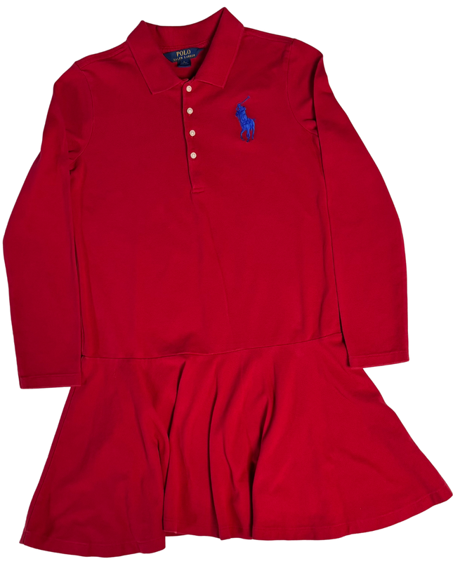 Ralph Lauren Red Girls Long Sleeve Flared Polo Dress