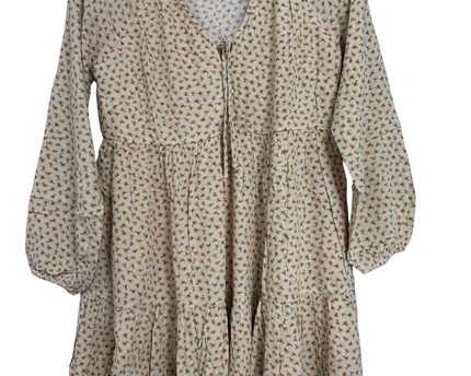 American Eagle Cream Floral Long Sleeve Tiered Mini Dress