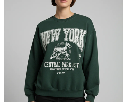 Bershka Green New York Graphic Sweatshirt