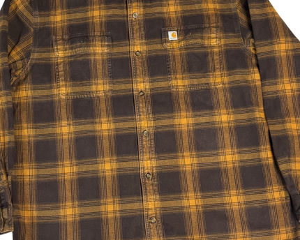 Carhartt Brown and Orange Plaid Long Sleeve Button-Down Shirt
