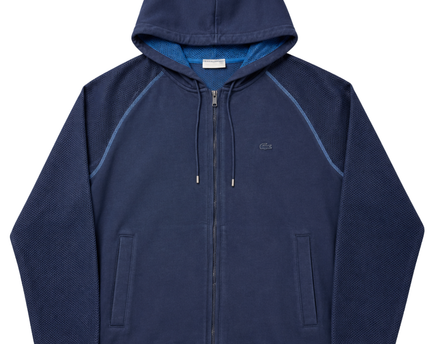 Lacoste Navy Blue Full-Zip Textured Sleeve Hoodie