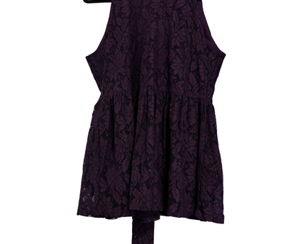 The Label Life Purple Floral Lace High-Neck Sleeveless Peplum Top
