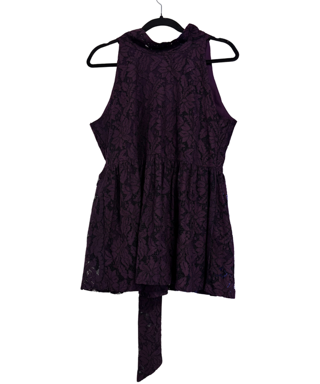 The Label Life Purple Floral Lace High-Neck Sleeveless Peplum Top