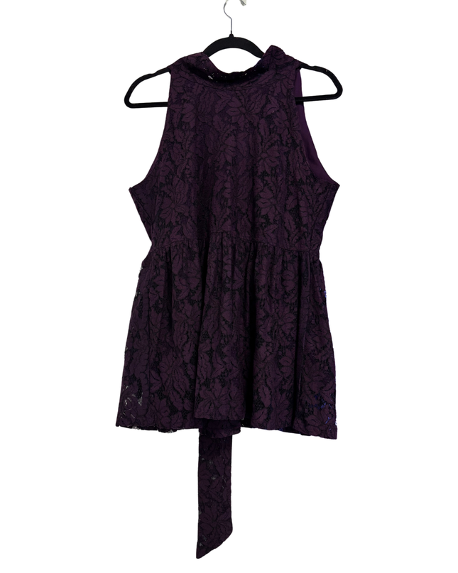 The Label Life Purple Floral Lace High-Neck Sleeveless Peplum Top