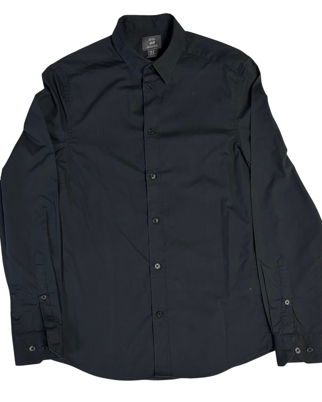 H&M Men's Black Slim Fit Easy Iron Button-Down Shirt