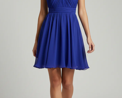 New Look Royal Blue Halter Neck Pleated Mini Dress