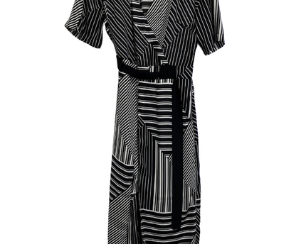 River Island Black and White Geometric Striped Wrap Midi Dress