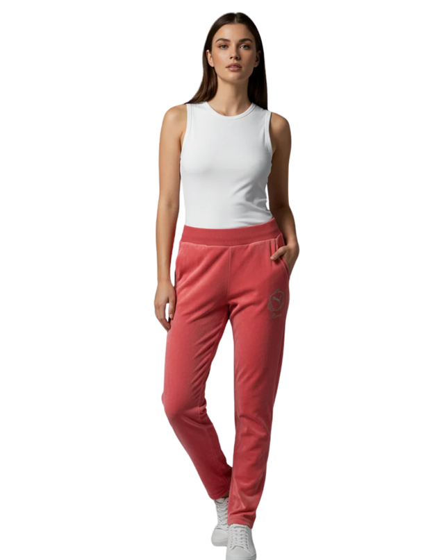 Puma Pink Velour Embroidered Crest Track Pants