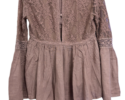 American Eagle Mauve Lace Bell Sleeve Blouse