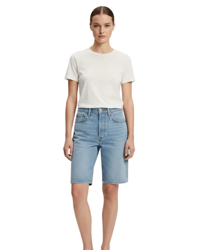 Levi's Light Blue Ribcage Premium High Rise Denim Shorts