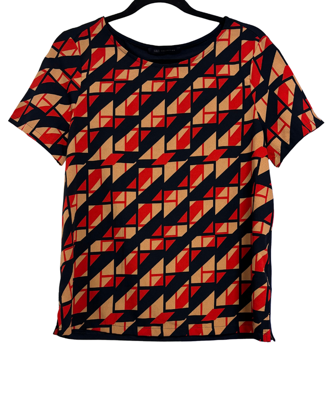 M&S Collection Red Mix Geometric Print Mixed-Media Top