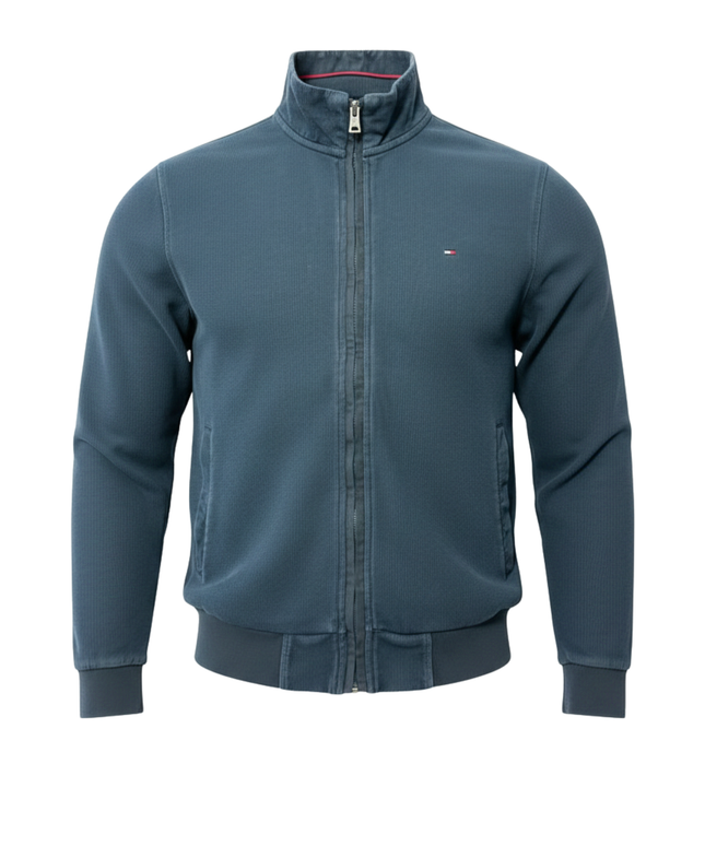 Tommy Hilfiger Navy Blue Full-Zip Ribbed Cotton Jacket
