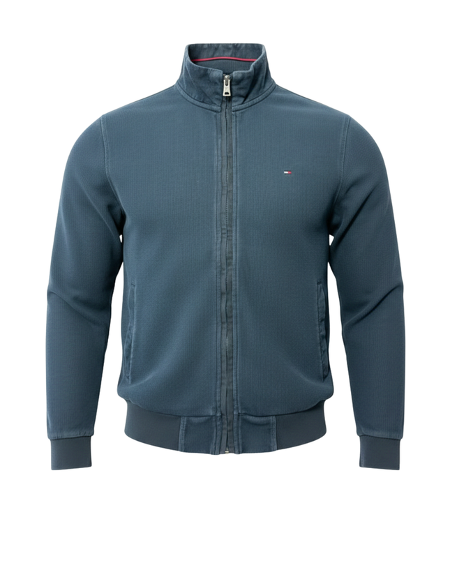 Tommy Hilfiger Navy Blue Full-Zip Ribbed Cotton Jacket