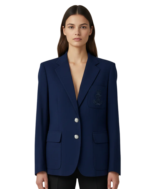 Ralph Lauren Navy Blue Crested Wool Blazer
