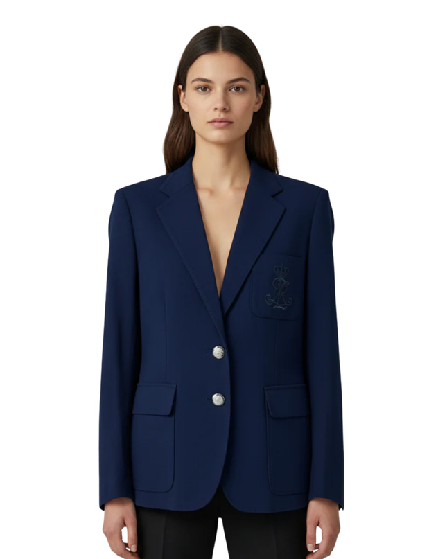 Ralph Lauren Navy Blue Crested Wool Blazer