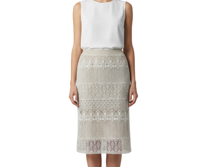 Bar III Cream Lace Overlay Pencil Skirt