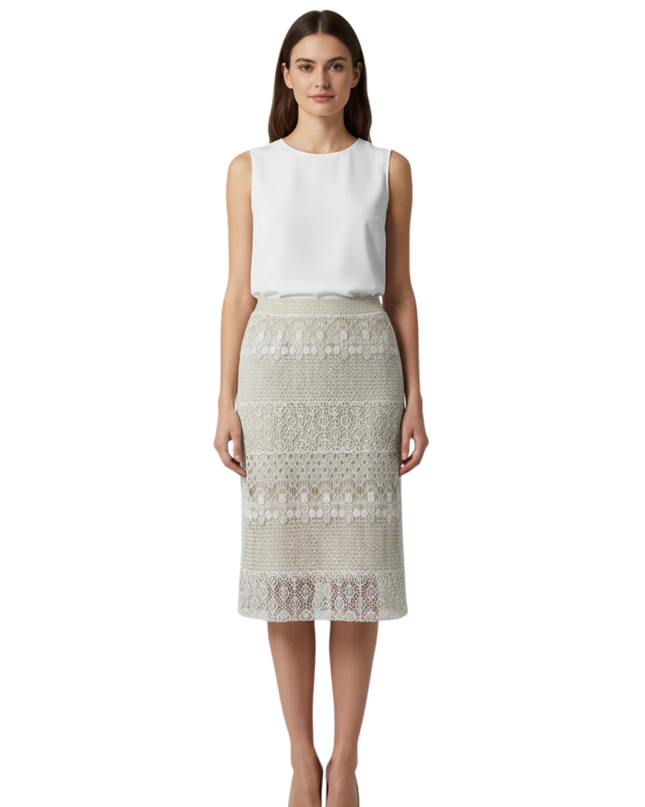 Bar III Cream Lace Overlay Pencil Skirt