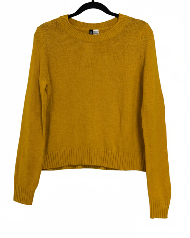 H&M Mustard Yellow Divided Crew Neck Knit Sweater