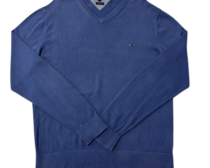 Tommy Hilfiger Blue Premium Cotton V-Neck Sweater
