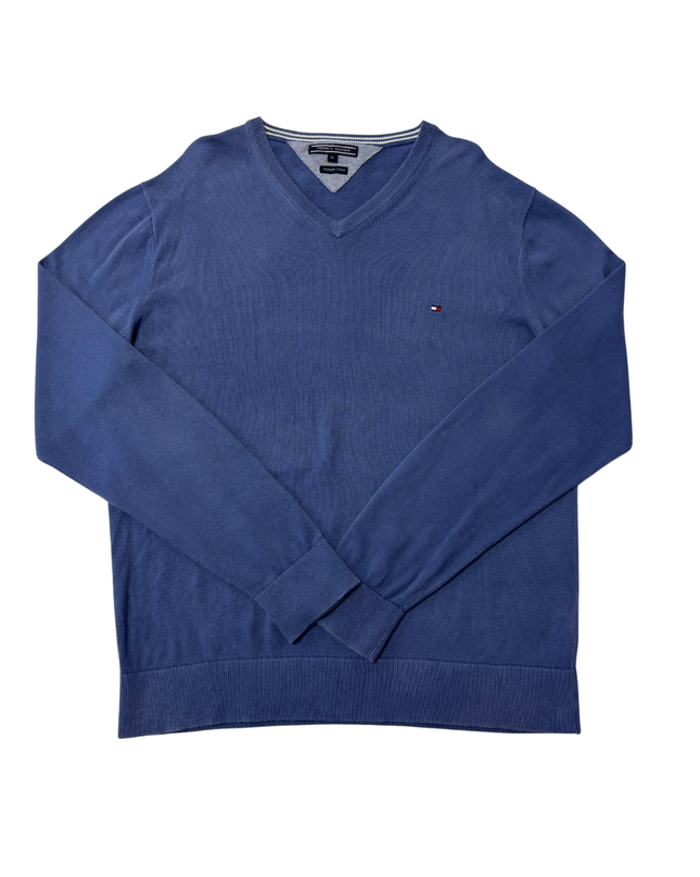 Tommy Hilfiger Blue Premium Cotton V-Neck Sweater
