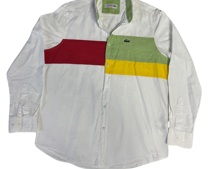 Lacoste White/Multi-color Colorblock Cotton Button-Down Shirt