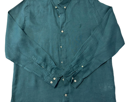 Nautica Teal Classic Fit Linen Long Sleeve Shirt