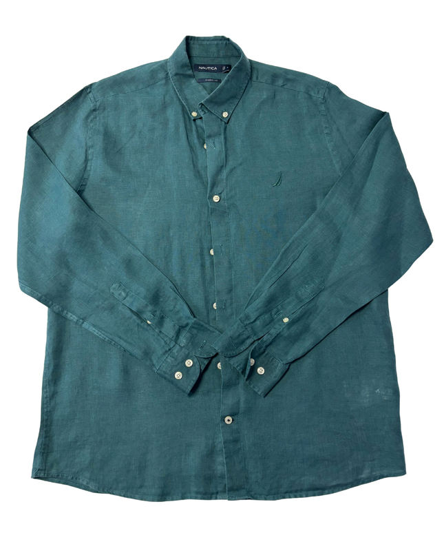 Nautica Teal Classic Fit Linen Long Sleeve Shirt