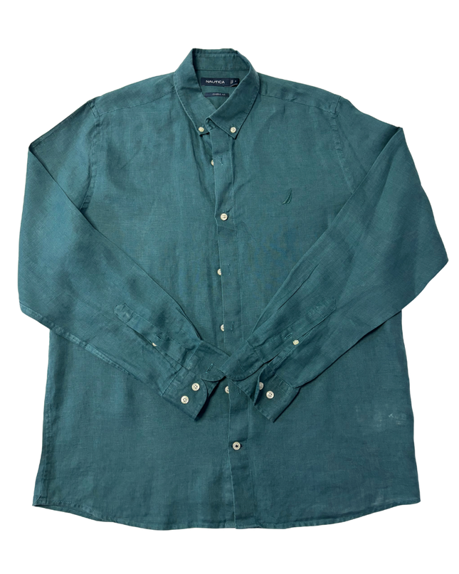 Nautica Teal Classic Fit Linen Long Sleeve Shirt