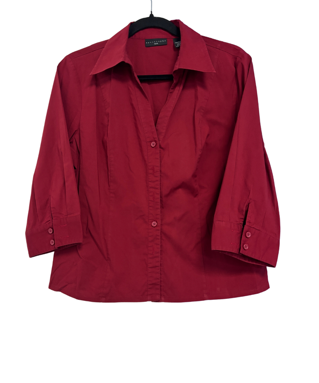 Apostrophe Red 3/4 Sleeve Button-Down Blouse