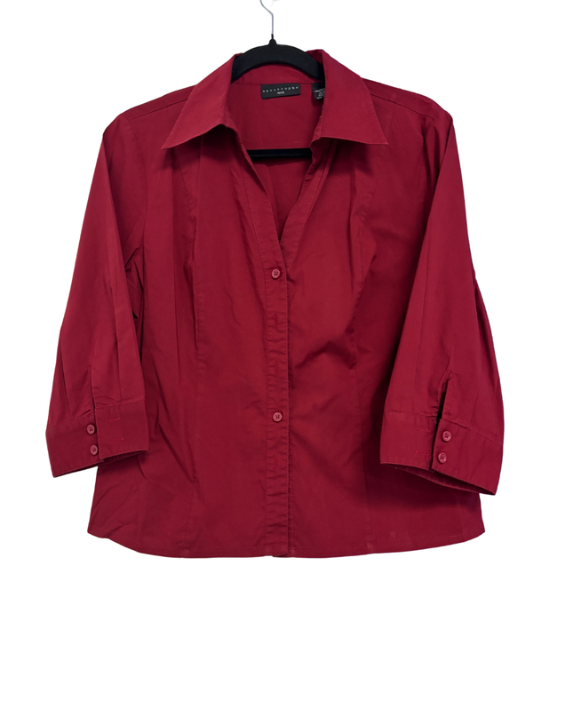 Apostrophe Red 3/4 Sleeve Button-Down Blouse