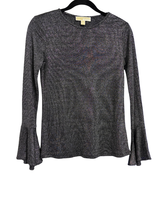 Michael Kors Black Metallic Shimmer Bell Sleeve Top