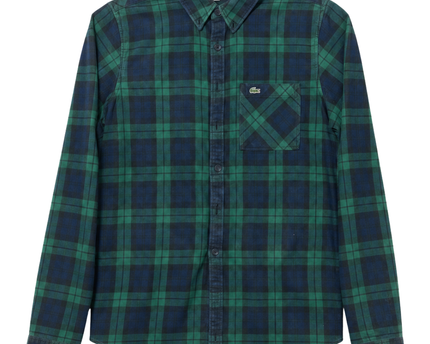 Lacoste Green/Navy Plaid Long-Sleeve Regular Fit Cotton Shirt