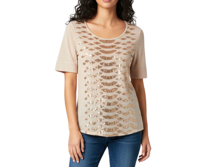 Calvin Klein Jeans Beige Sequin Patterned Top