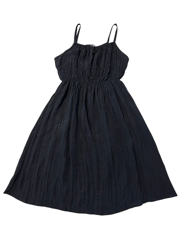 M&S Black Smocked Crinkle Petite Dress