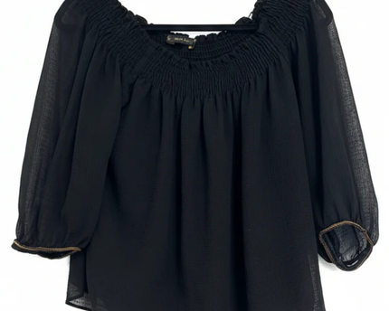 Zara Basic Black Off-the-Shoulder Smocked Blouse