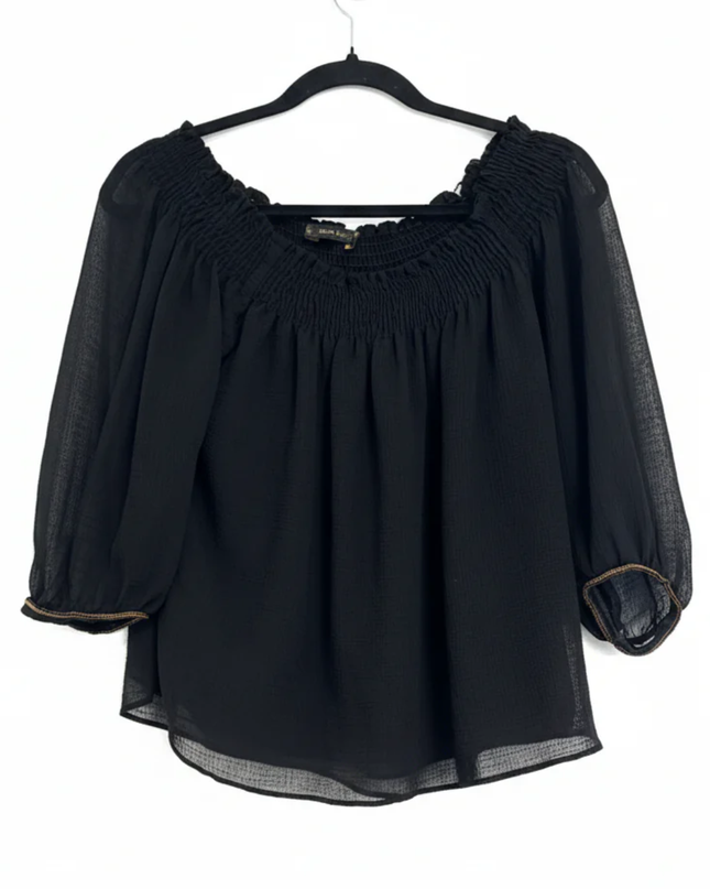 Zara Basic Black Off-the-Shoulder Smocked Blouse
