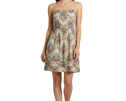 Xdye Beige Floral Strapless Mini Dress