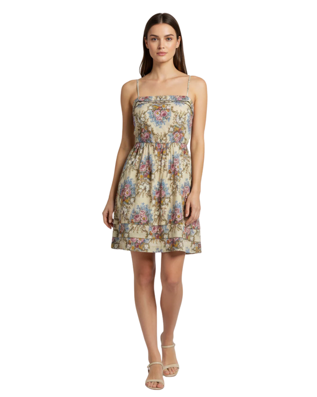 Xdye Beige Floral Strapless Mini Dress