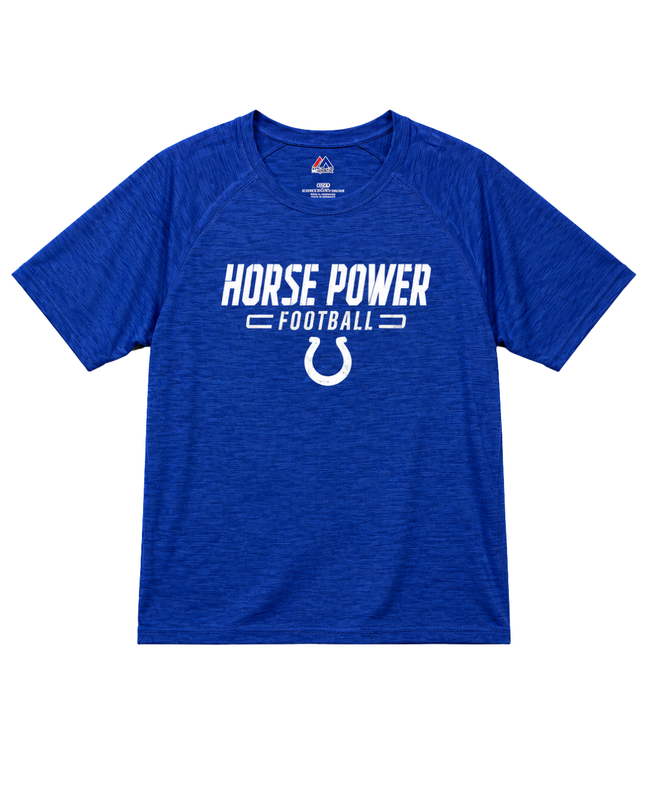 Majestic Blue Horse Power Football Performance T-Shirt