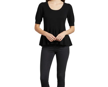 INC International Concepts Black Peplum Short Sleeve Top