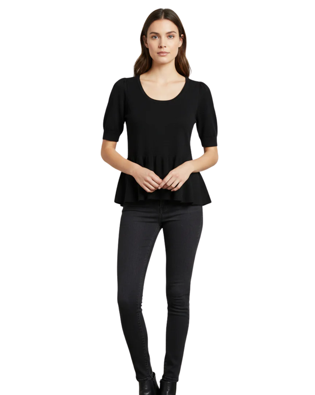INC International Concepts Black Peplum Short Sleeve Top