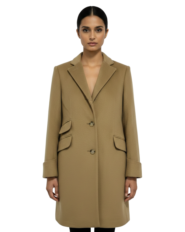 Lauren Ralph Lauren Tan Wool Blend Single-Breasted Coat