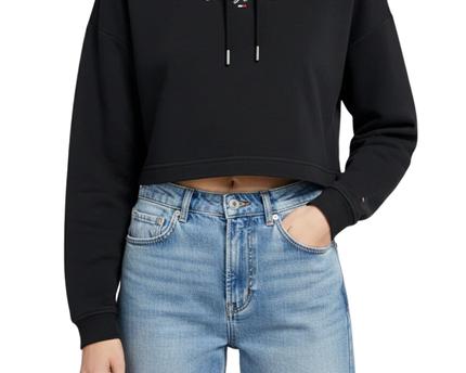 Tommy Jeans Black Cropped Logo Hoodie